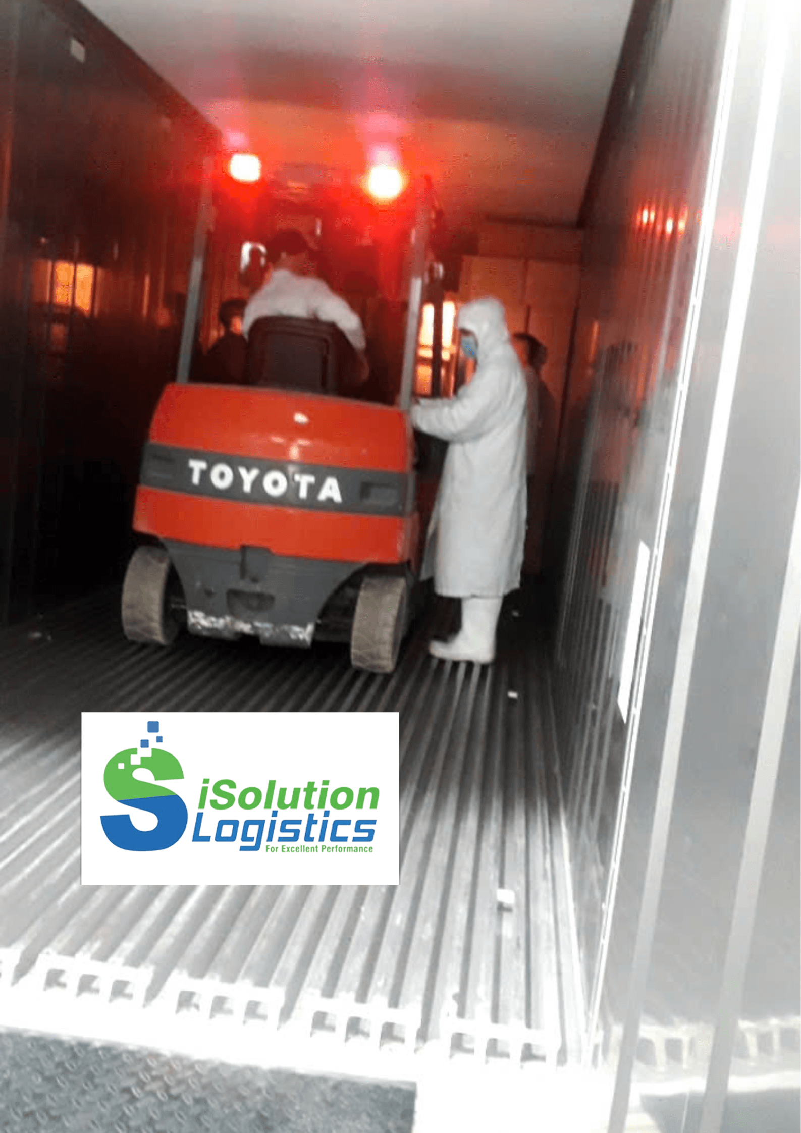 Forklift loading a reefer container, iSolution Logistics
